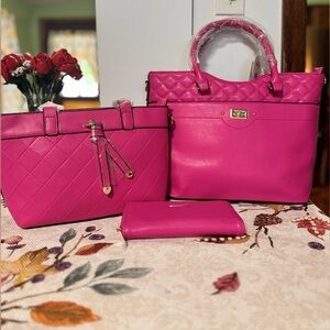 Chic Fuchsia Quilted Tote Bag Trio